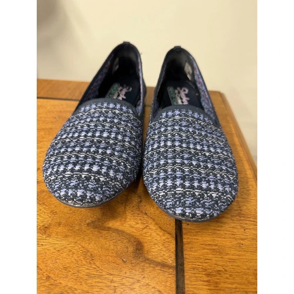 Skechers Cleo Round our Moment Women's 10 Knit Ballet Flats Navy White Foam Cool